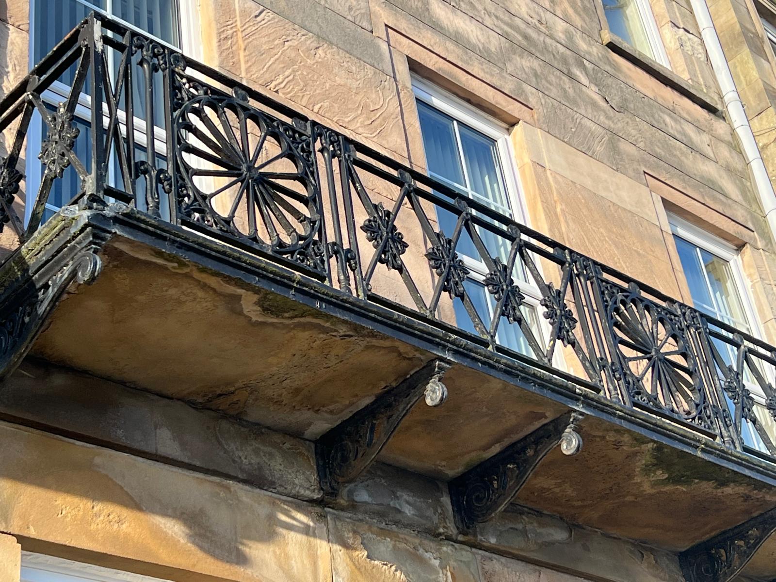 A close-up of a wrought iron balcony in the Fylde coast area
